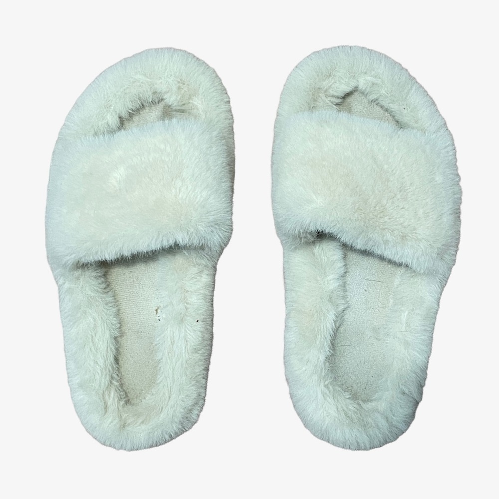 Beige Faux Fur Slides